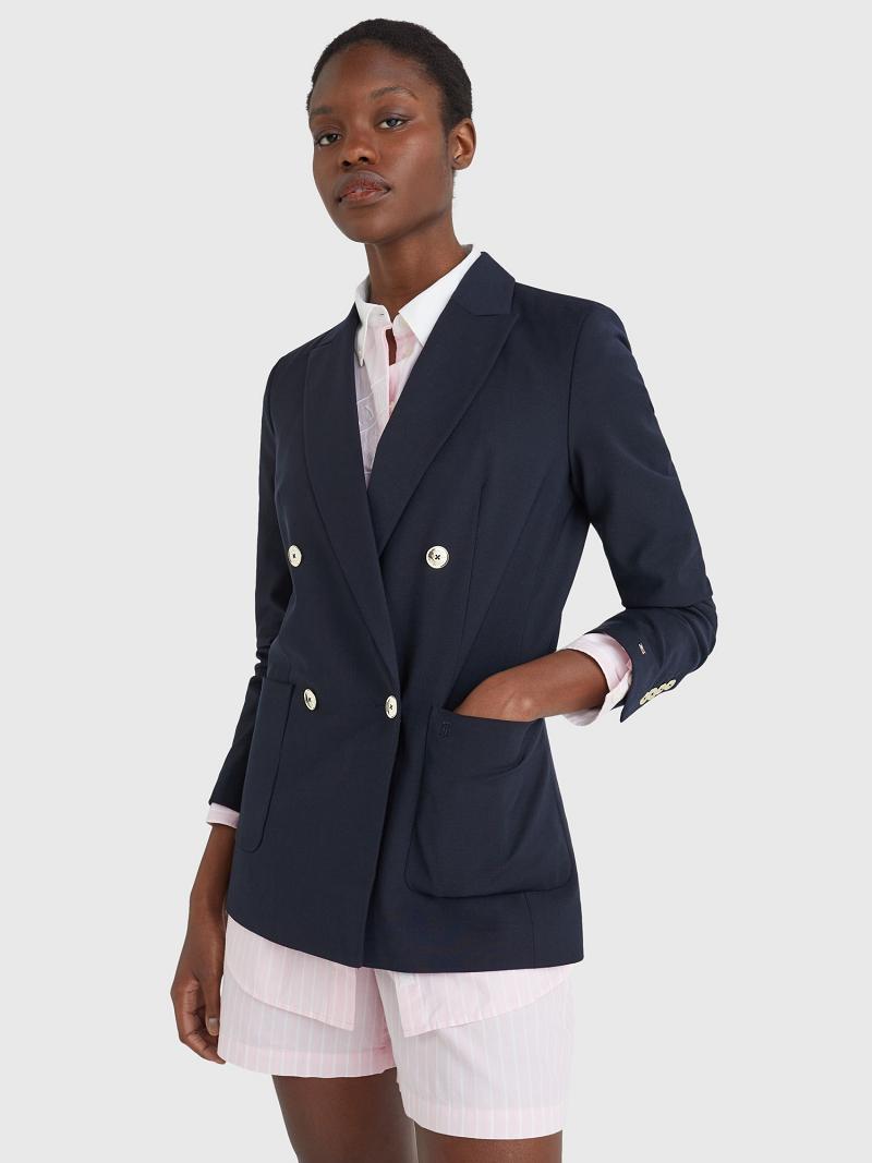 Női Tommy Hilfiger Wool Blazer Sötétkék | HU 9RVD